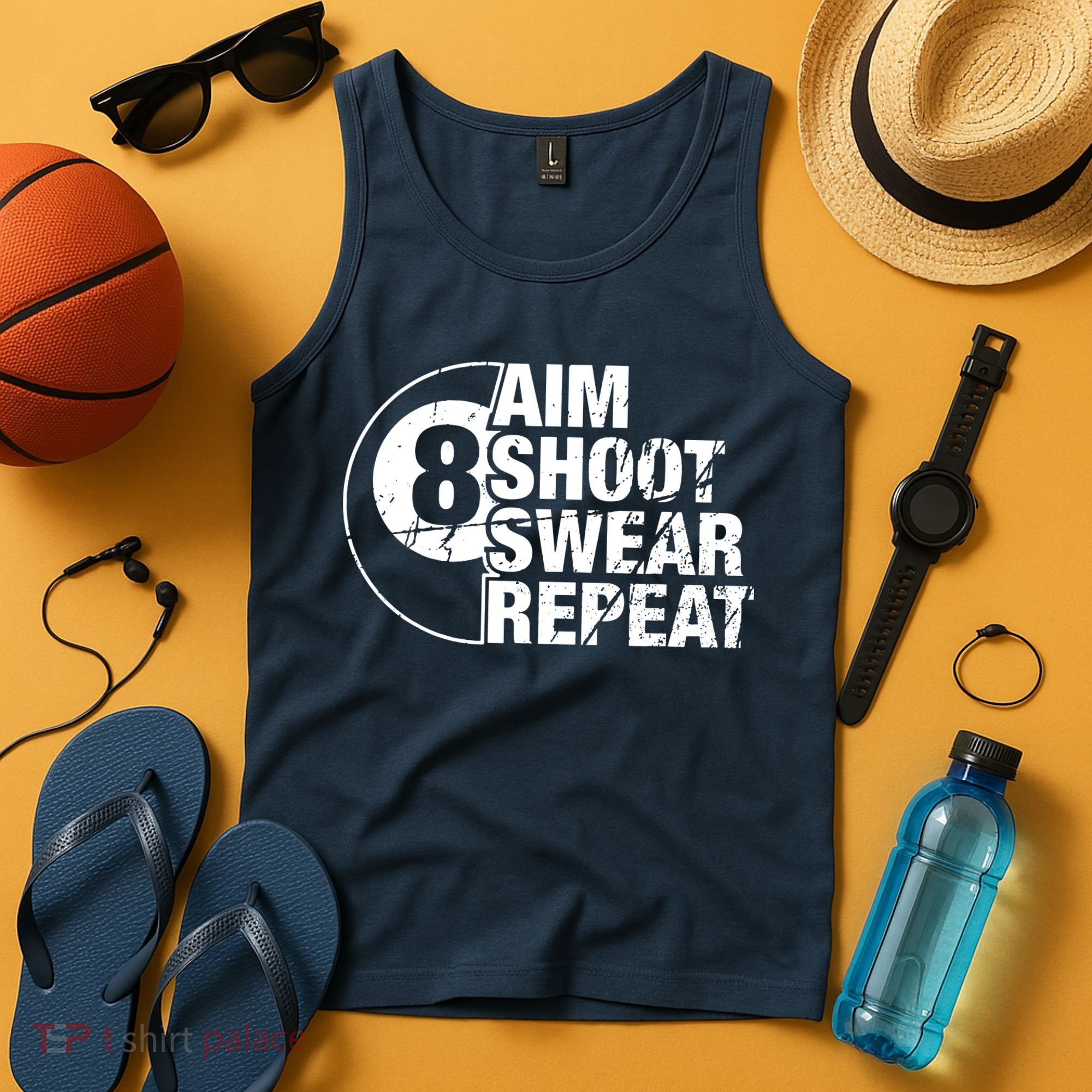 Aim Shoot Swear Repeat 8 Ball Pool Billiards Player Tank Top