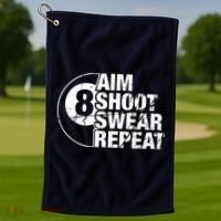 Aim Shoot Swear Repeat 8 Ball Pool Billiards Player Golf Towel thumb 1