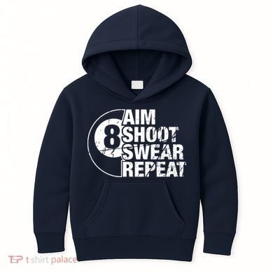 Aim Shoot Swear Repeat 8 Ball Pool Billiards Player Kids Hoodie