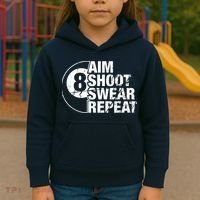 Aim Shoot Swear Repeat 8 Ball Pool Billiards Player Kids Hoodie thumb 3