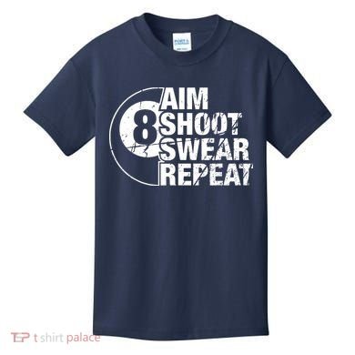 Aim Shoot Swear Repeat 8 Ball Pool Billiards Player Kids T-Shirt