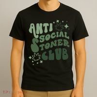 Anti Social Stoner Club Funny Weed Quote Smoking T-Shirt thumb 3