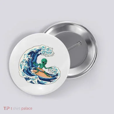 Alien Surfing Summer Surfer Button