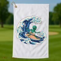 Alien Surfing Summer Surfer Golf Towel thumb 1