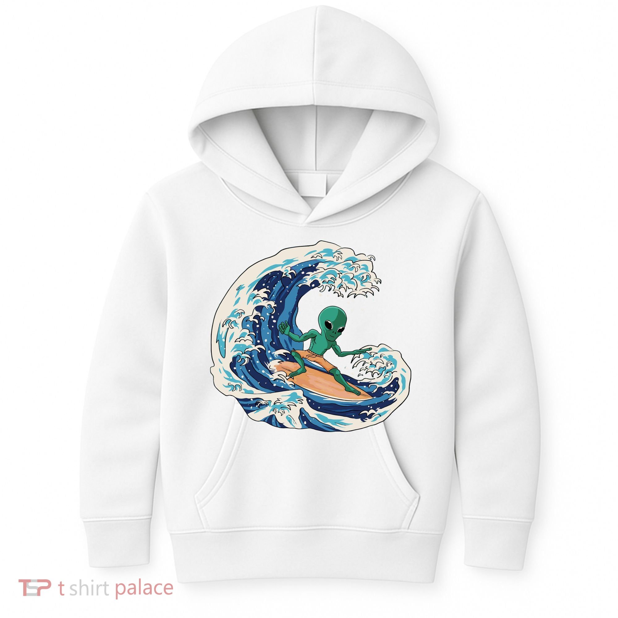 Alien Surfing Summer Surfer Kids Hoodie