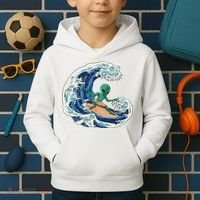 Alien Surfing Summer Surfer Kids Hoodie thumb 2