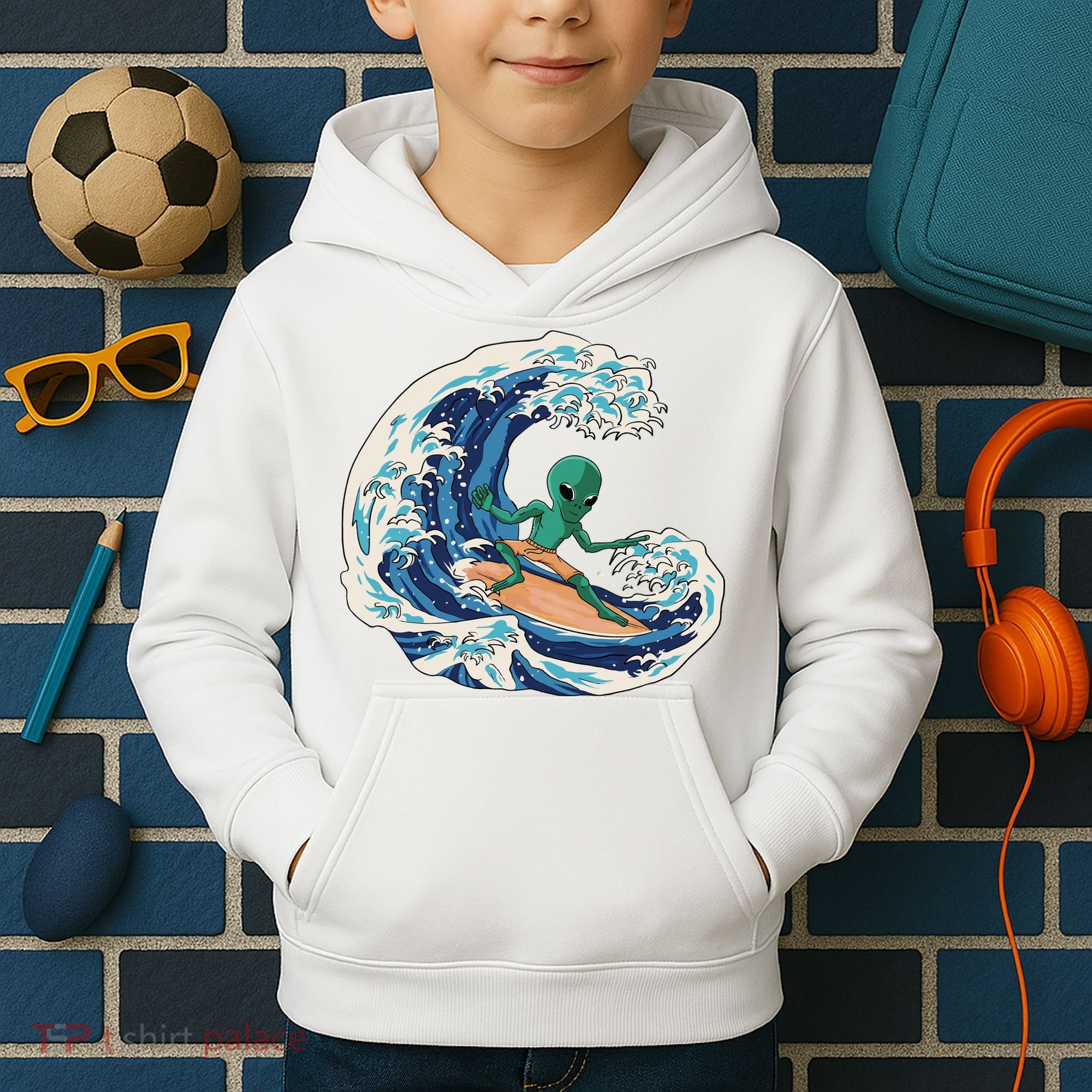 Alien Surfing Summer Surfer Kids Hoodie