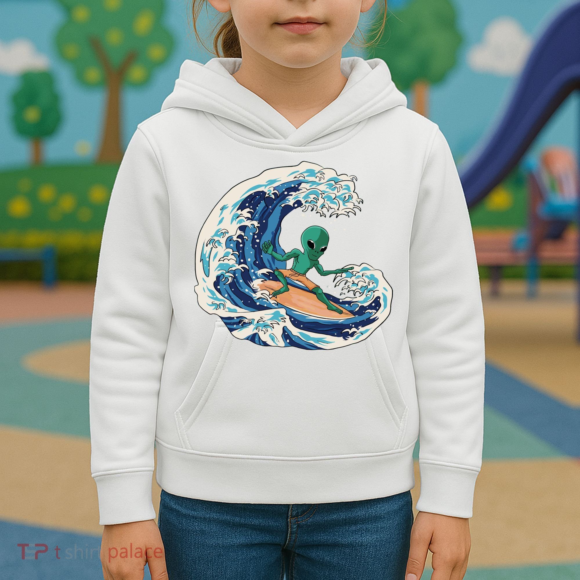 Alien Surfing Summer Surfer Kids Hoodie