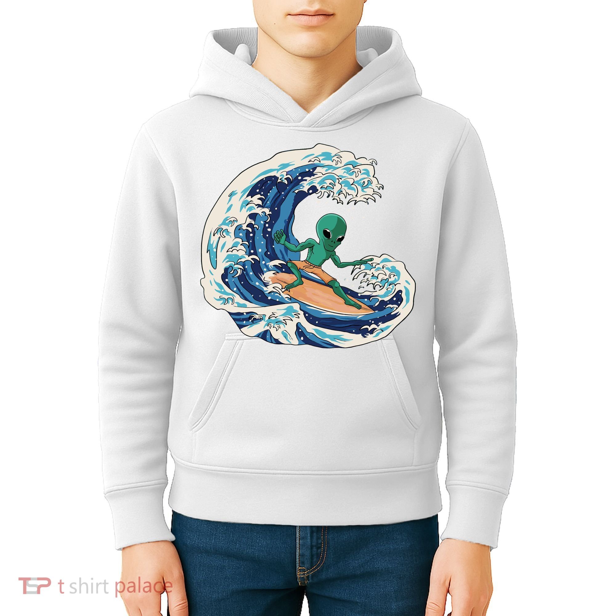 Alien Surfing Summer Surfer Kids Hoodie