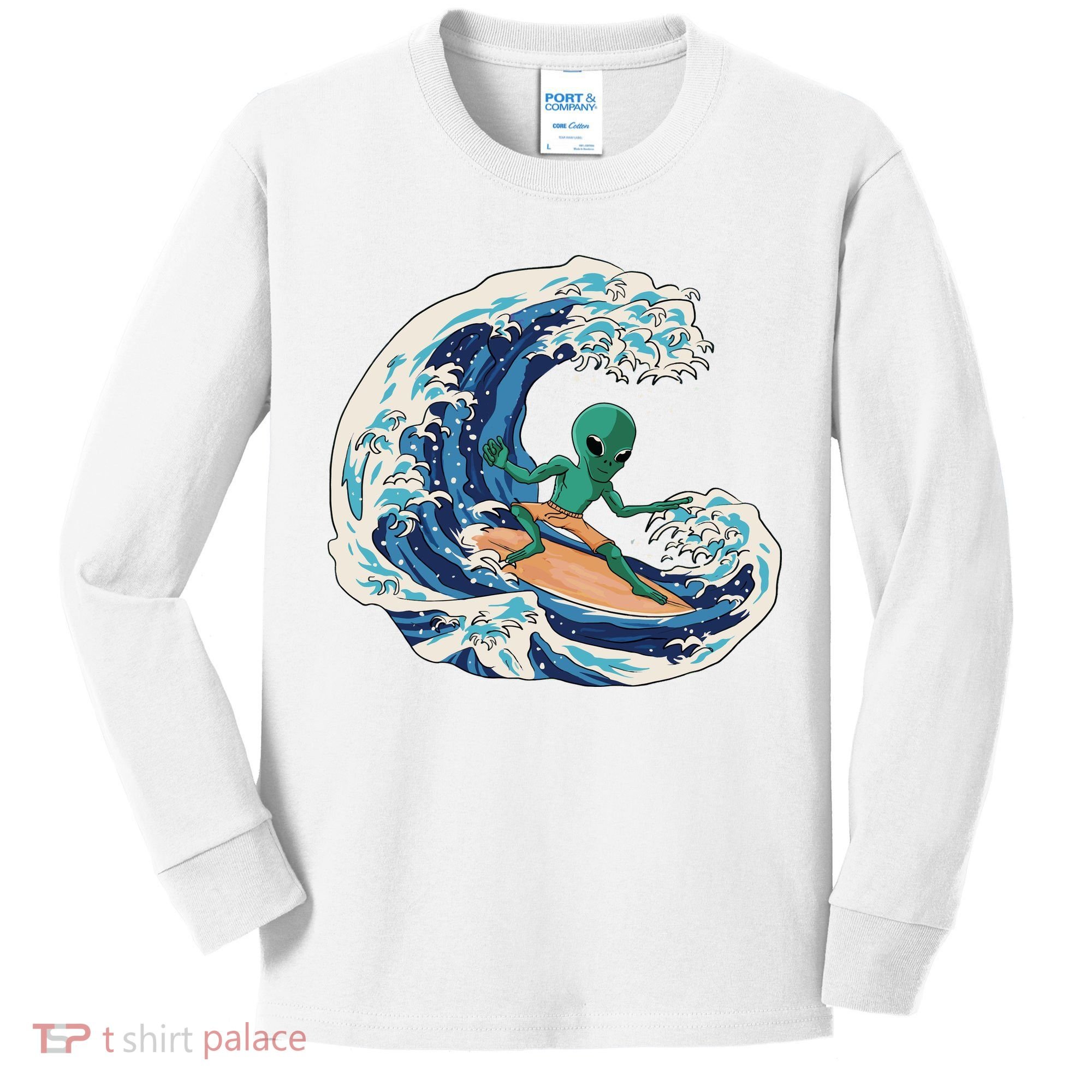 Alien Surfing Summer Surfer Kids Long Sleeve Shirt