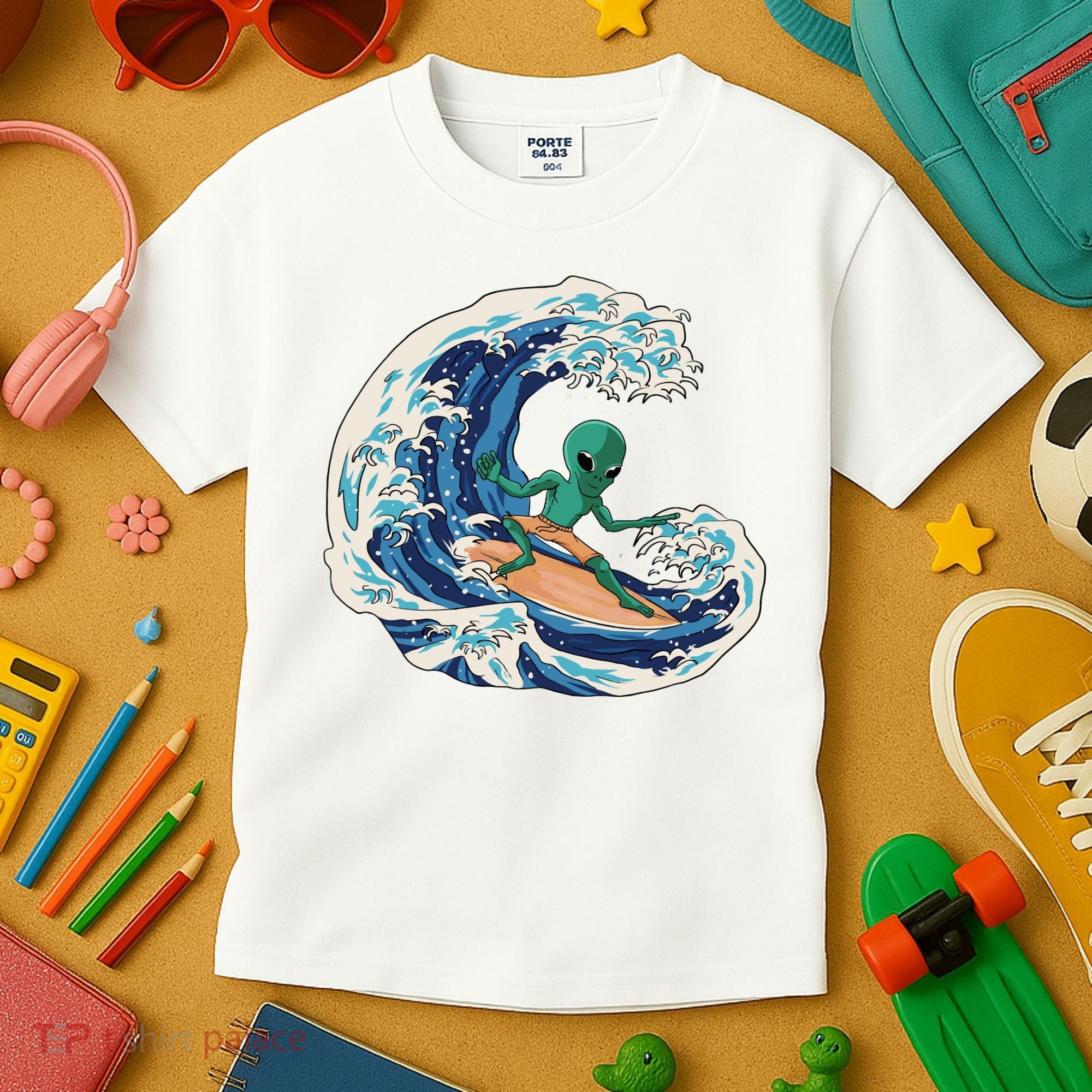 Alien Surfing Summer Surfer Kids T-Shirt