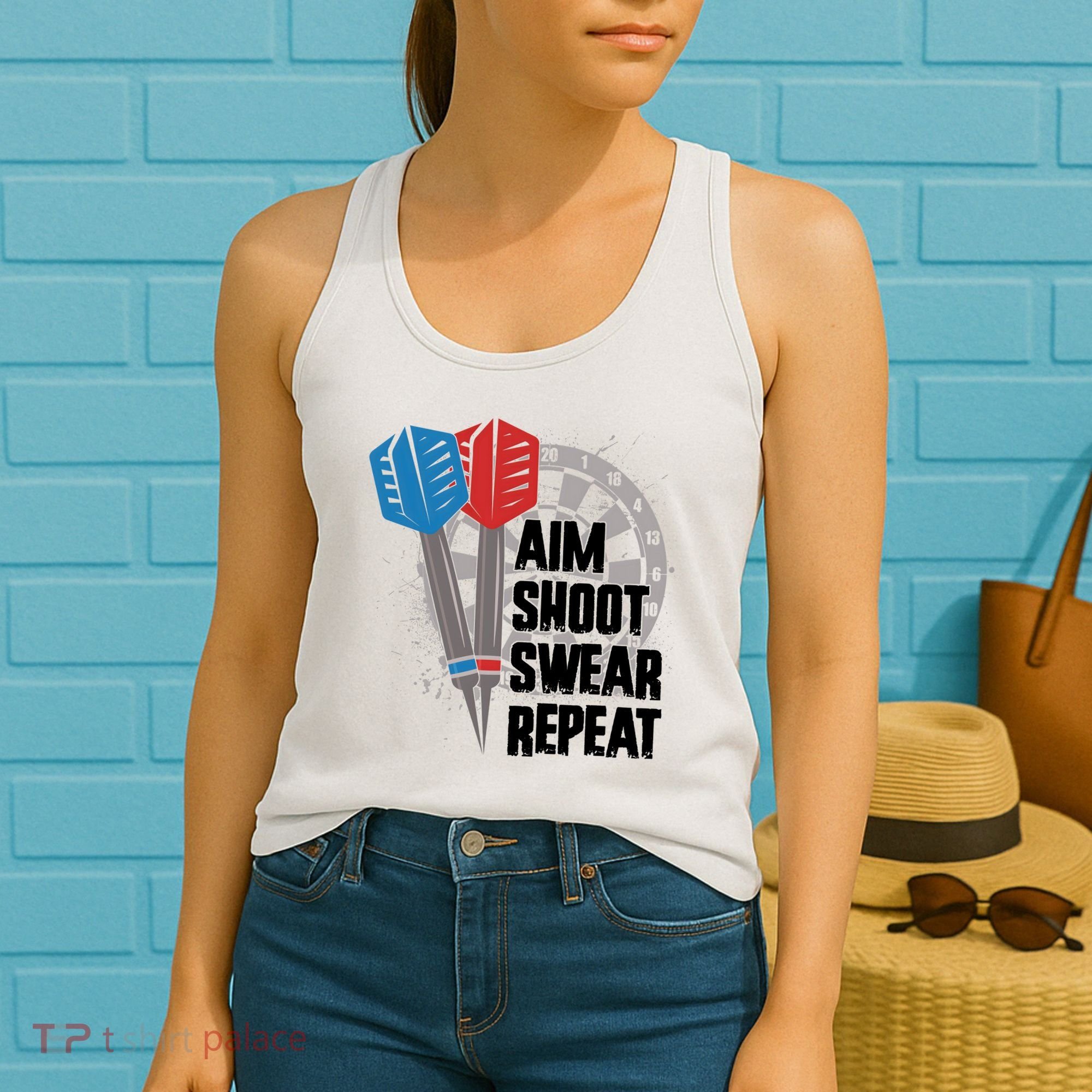Aim Shoot Swear Repeat Dart Game Women's Tank Top