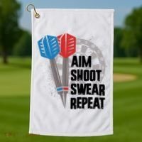 Aim Shoot Swear Repeat Dart Game Golf Towel thumb 1