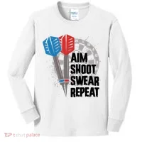 Aim Shoot Swear Repeat Dart Game Kids Long Sleeve Shirt thumb 0