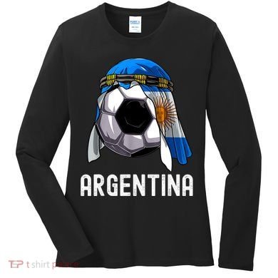 Argentina Soccer Support Team Jersey Argentinian Flag Women's Long Sleeve Shirt