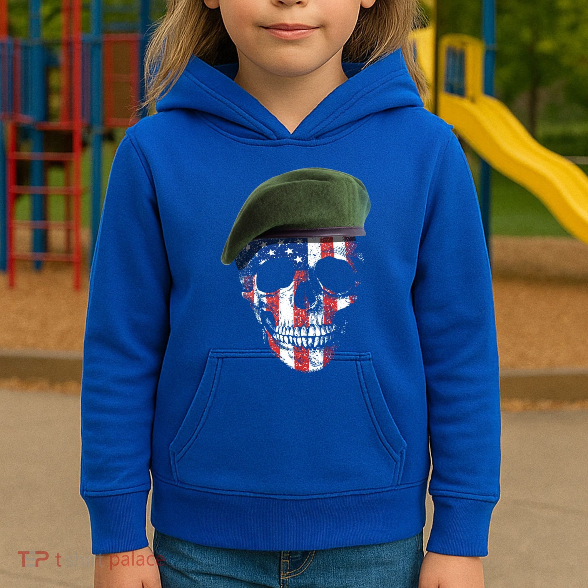 American Soldier Skull Flag 4th Of July Meaningful Gift Kids Hoodie