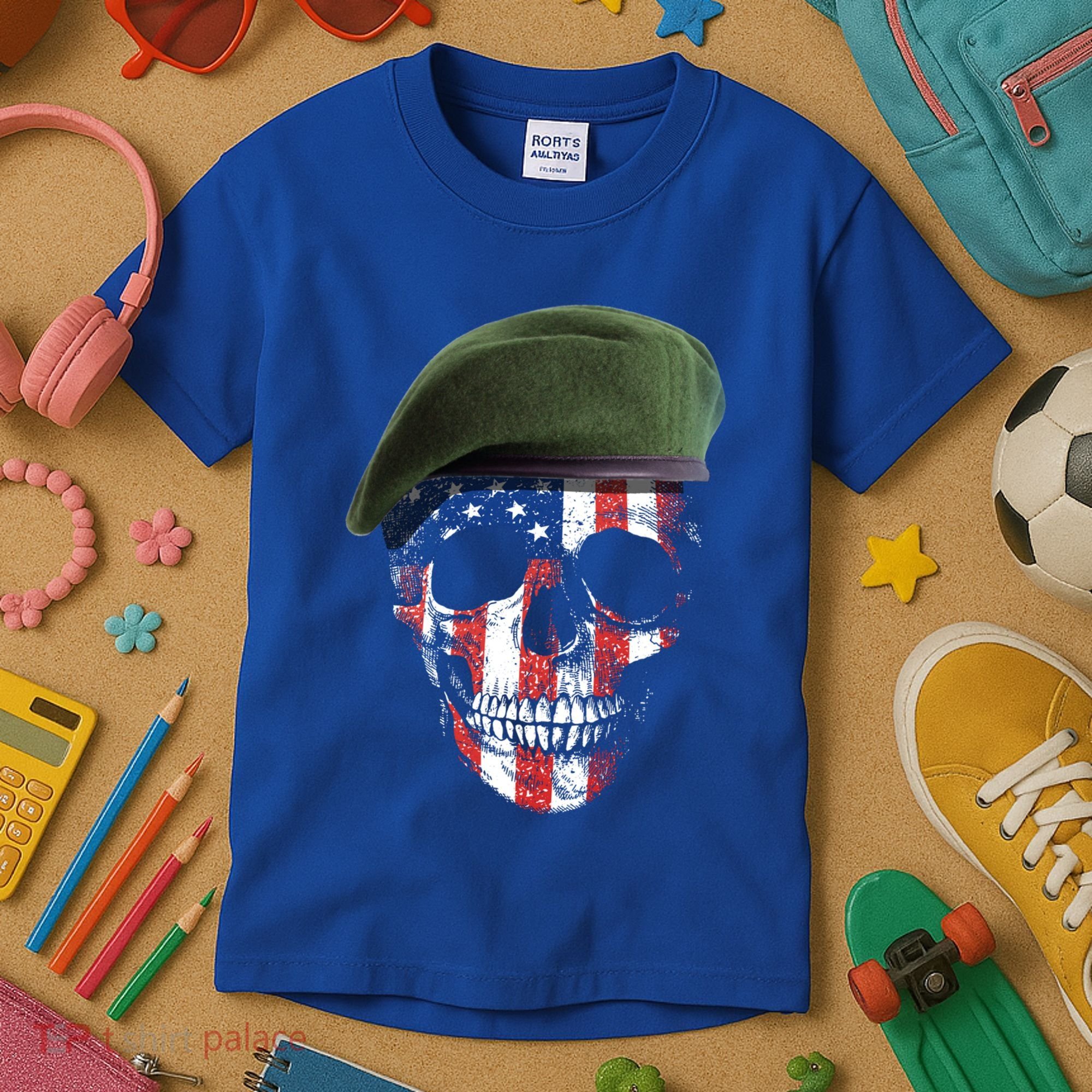 American Soldier Skull Flag 4th Of July Meaningful Gift Kids T-Shirt