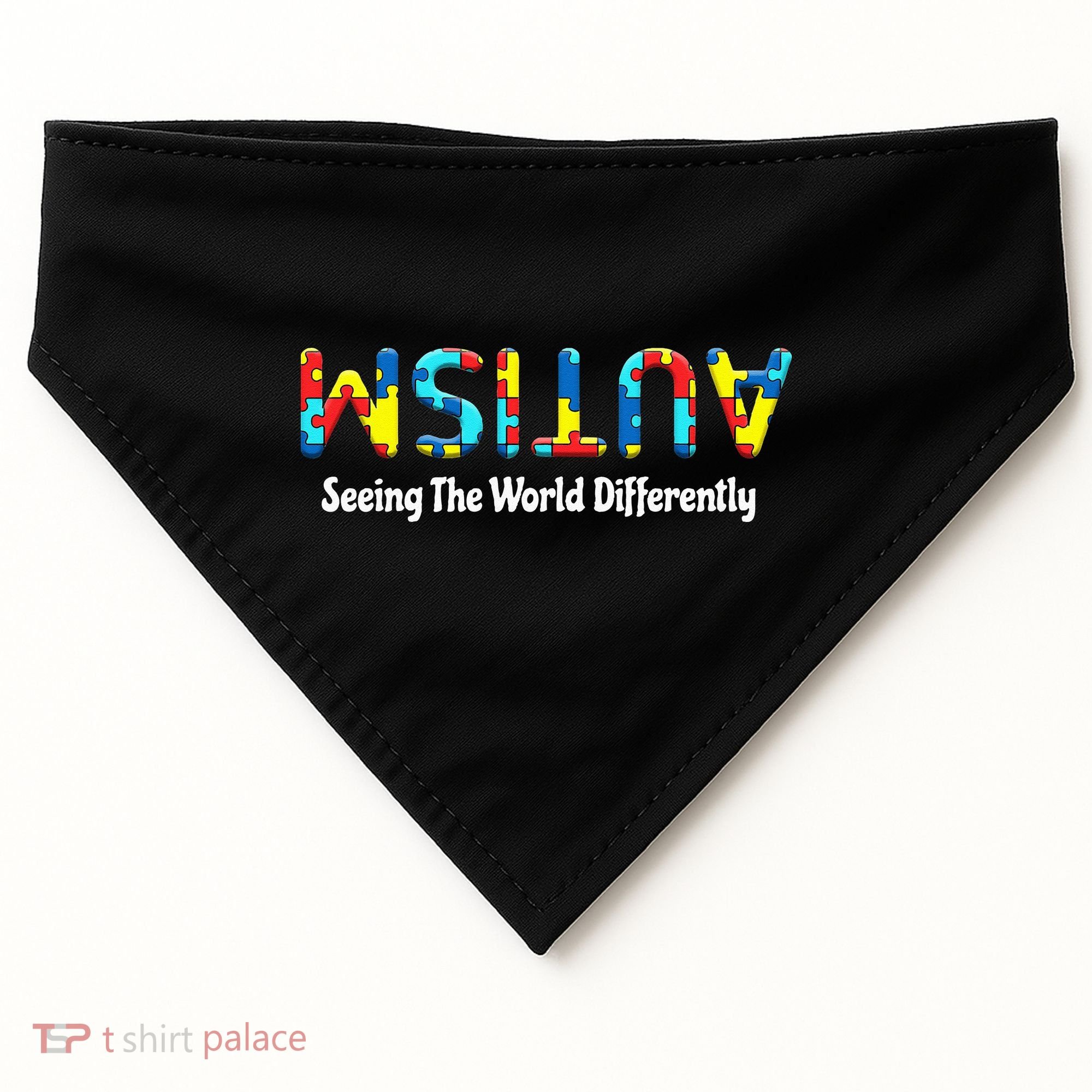 Autism Seeing The World Differently Upside Autism Awareness USA-Made Doggie Bandana