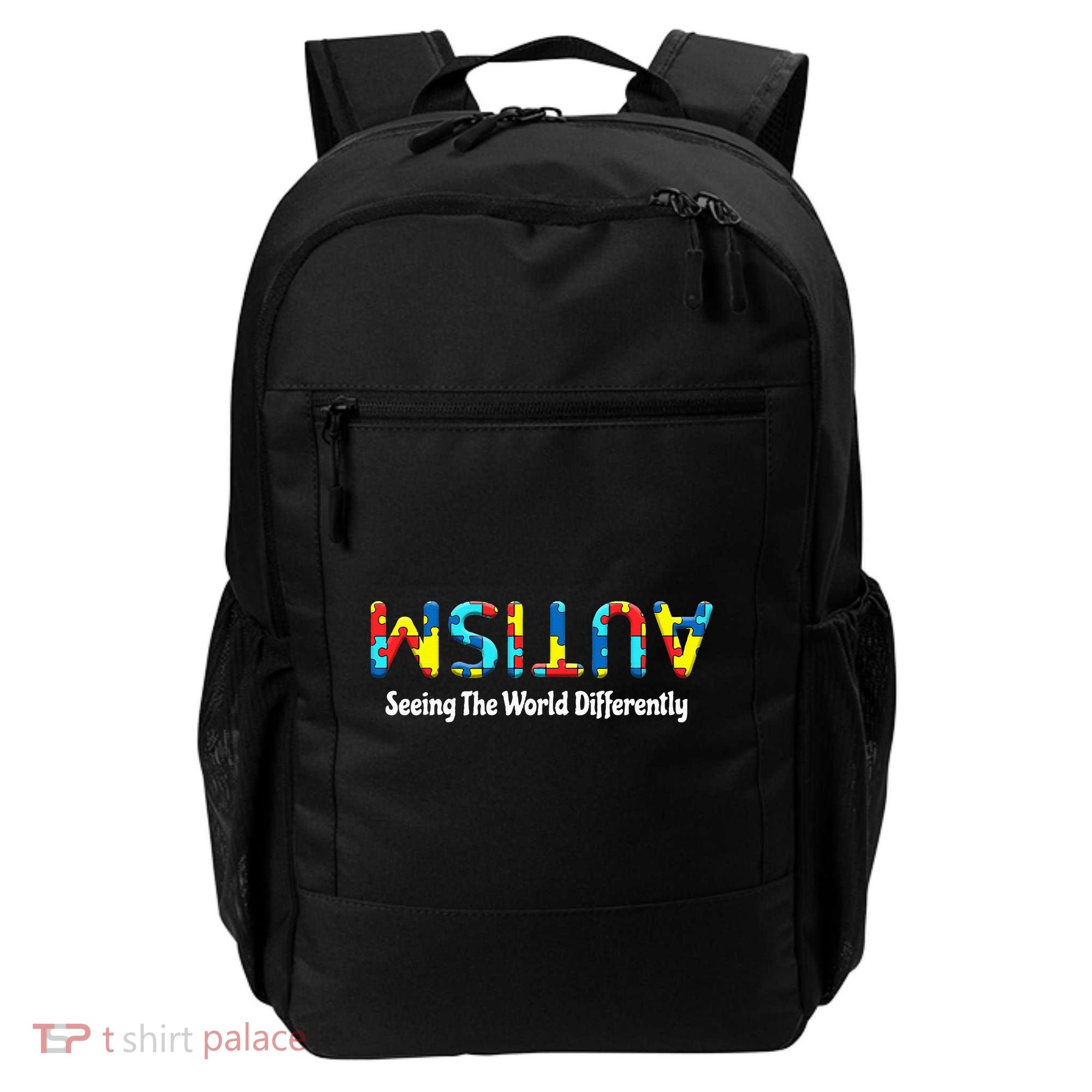 Autism Seeing The World Differently Upside Autism Awareness Backpack
