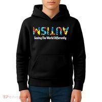 Autism Seeing The World Differently Upside Autism Awareness Kids Hoodie thumb 4