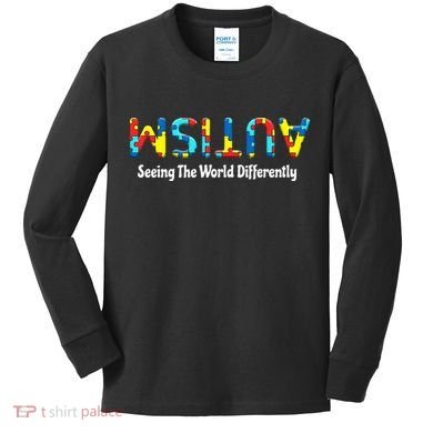 Autism Seeing The World Differently Upside Autism Awareness Kids Long Sleeve Shirt