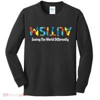 Autism Seeing The World Differently Upside Autism Awareness Kids Long Sleeve Shirt thumb 0