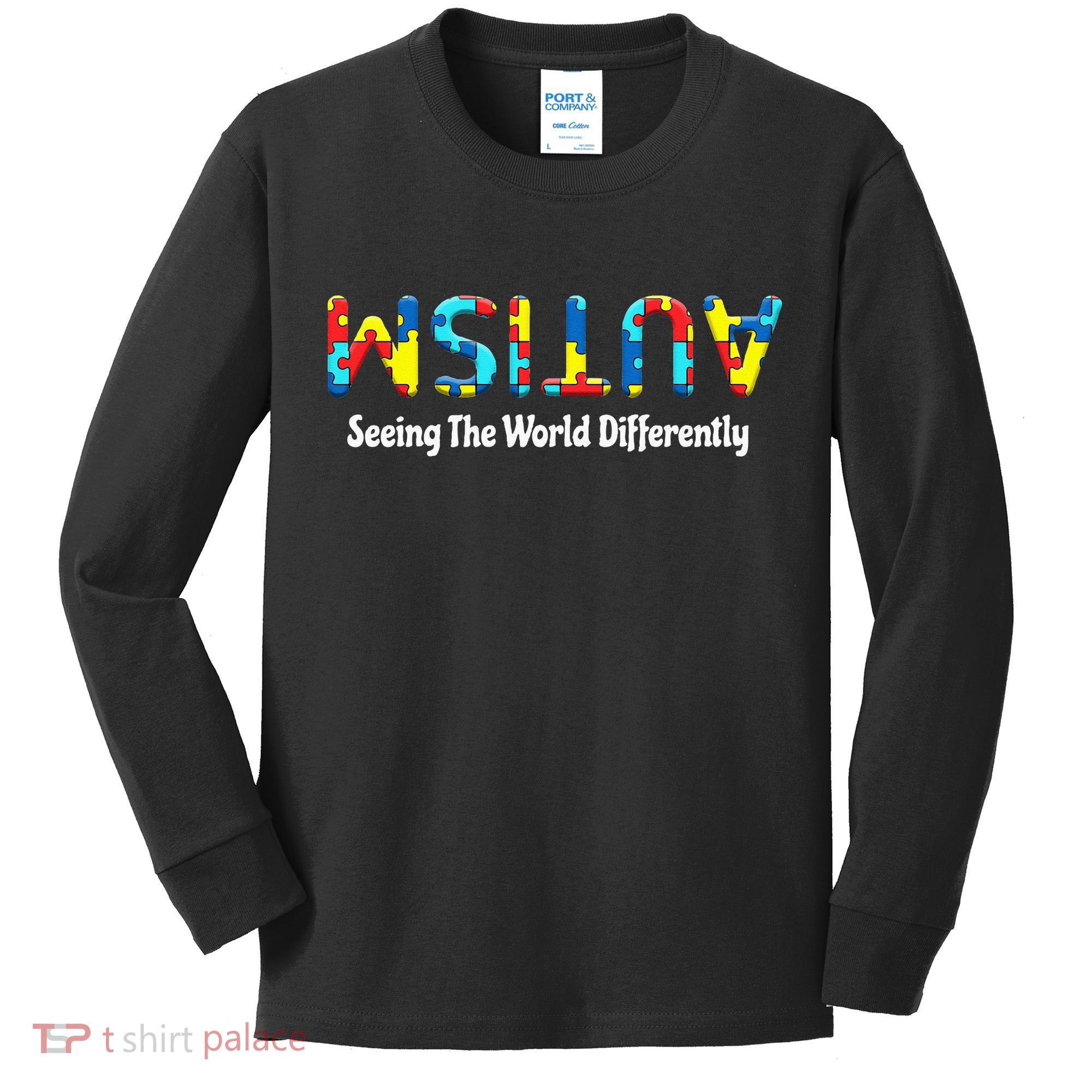 Autism Seeing The World Differently Upside Autism Awareness Kids Long Sleeve Shirt