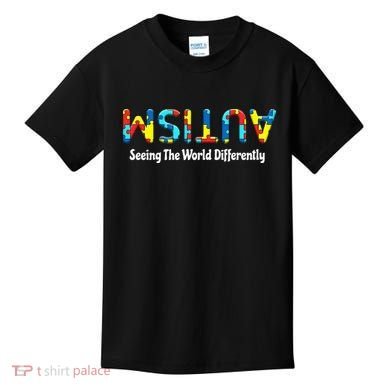 Autism Seeing The World Differently Upside Autism Awareness Kids T-Shirt