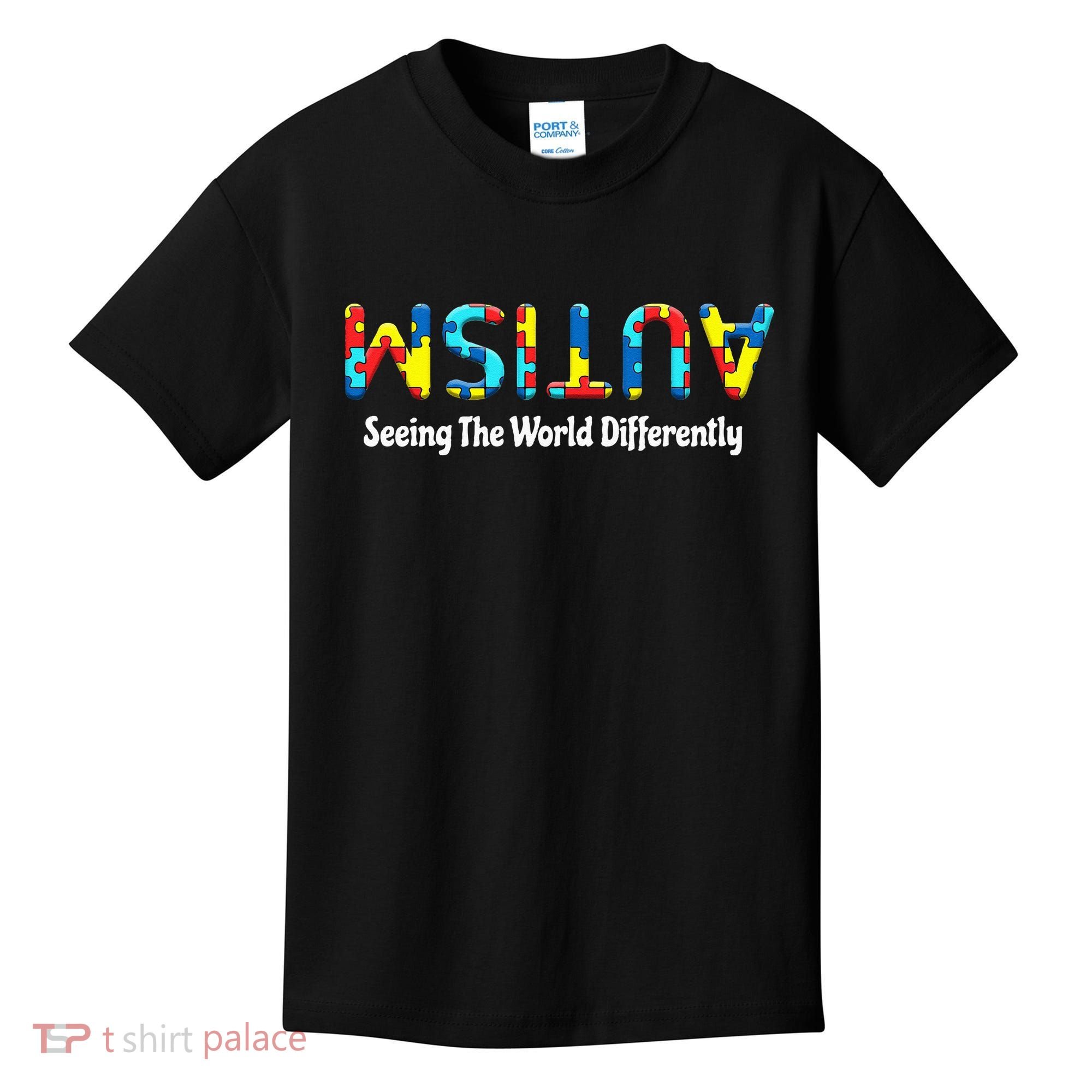 Autism Seeing The World Differently Upside Autism Awareness Kids T-Shirt