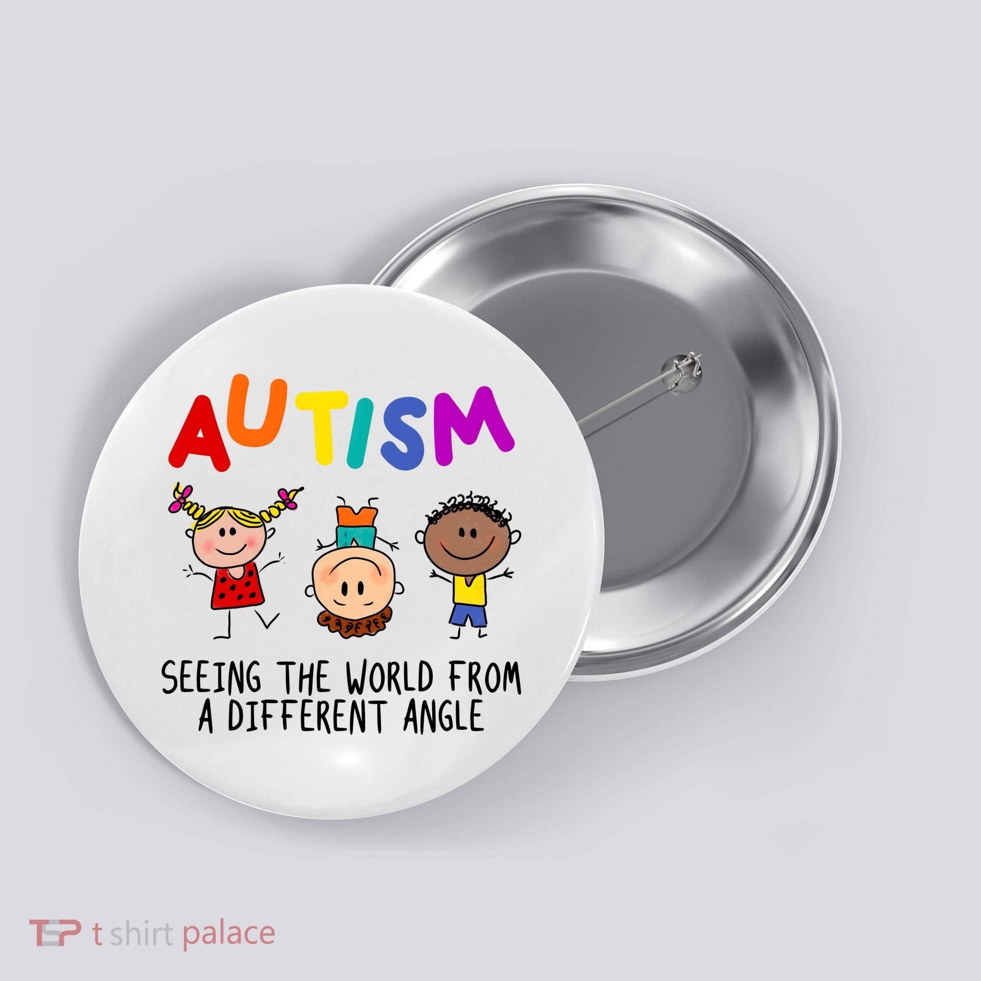Autism Seeing The World From A Different Angle Cartoon Button