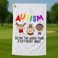 Autism Seeing The World From A Different Angle Cartoon Golf Towel thumb 1