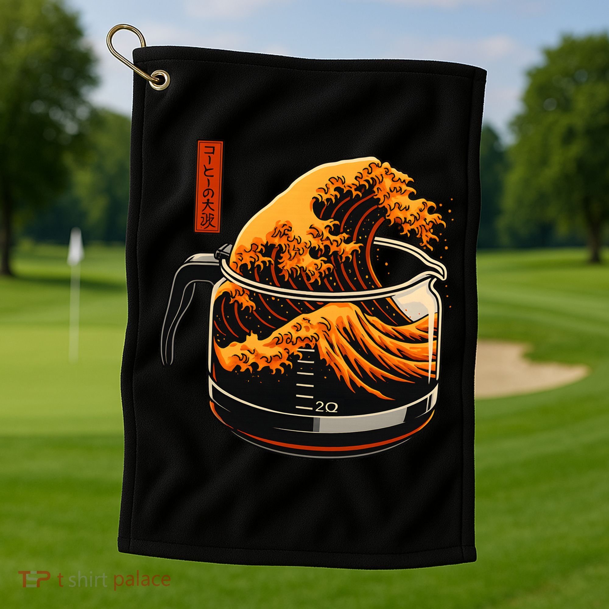 Anime Style: The Great Wave Of Coffee Golf Towel