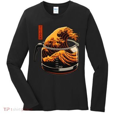 Anime Style: The Great Wave Of Coffee Women's Long Sleeve Shirt