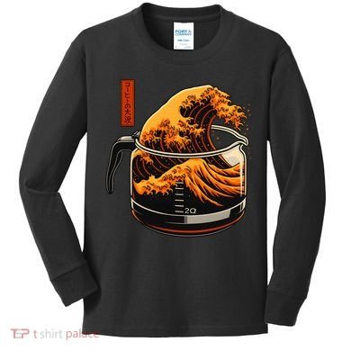 Anime Style: The Great Wave Of Coffee Kids Long Sleeve Shirt
