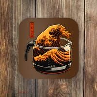 Anime Style: The Great Wave Of Coffee Coaster thumb 0