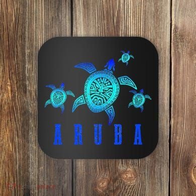Aruba Sea Turtle Tribal Pattern Scuba Diving Diver Aruba Coaster