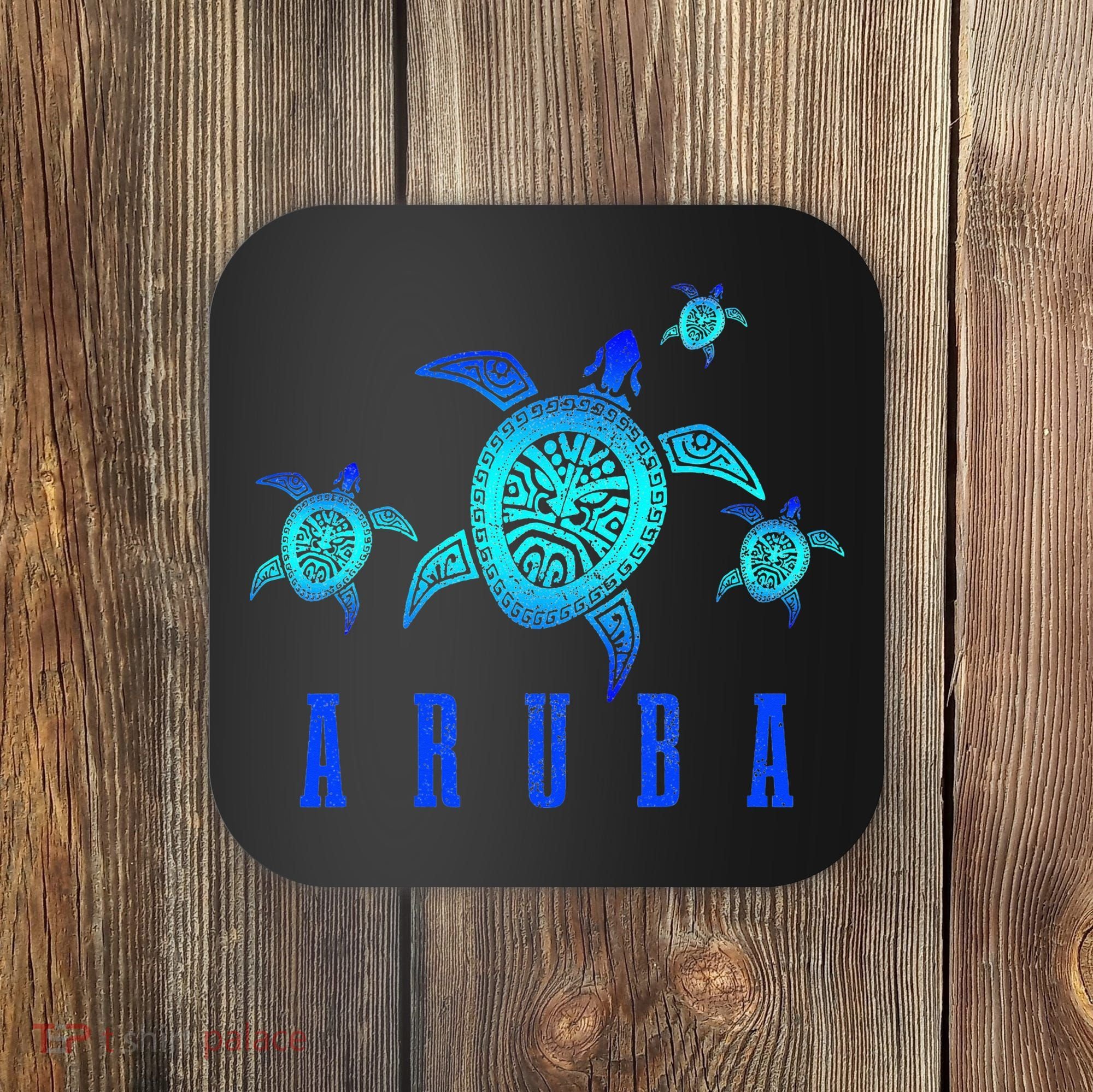 Aruba Sea Turtle Tribal Pattern Scuba Diving Diver Aruba Coaster