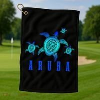 Aruba Sea Turtle Tribal Pattern Scuba Diving Diver Aruba Golf Towel thumb 1