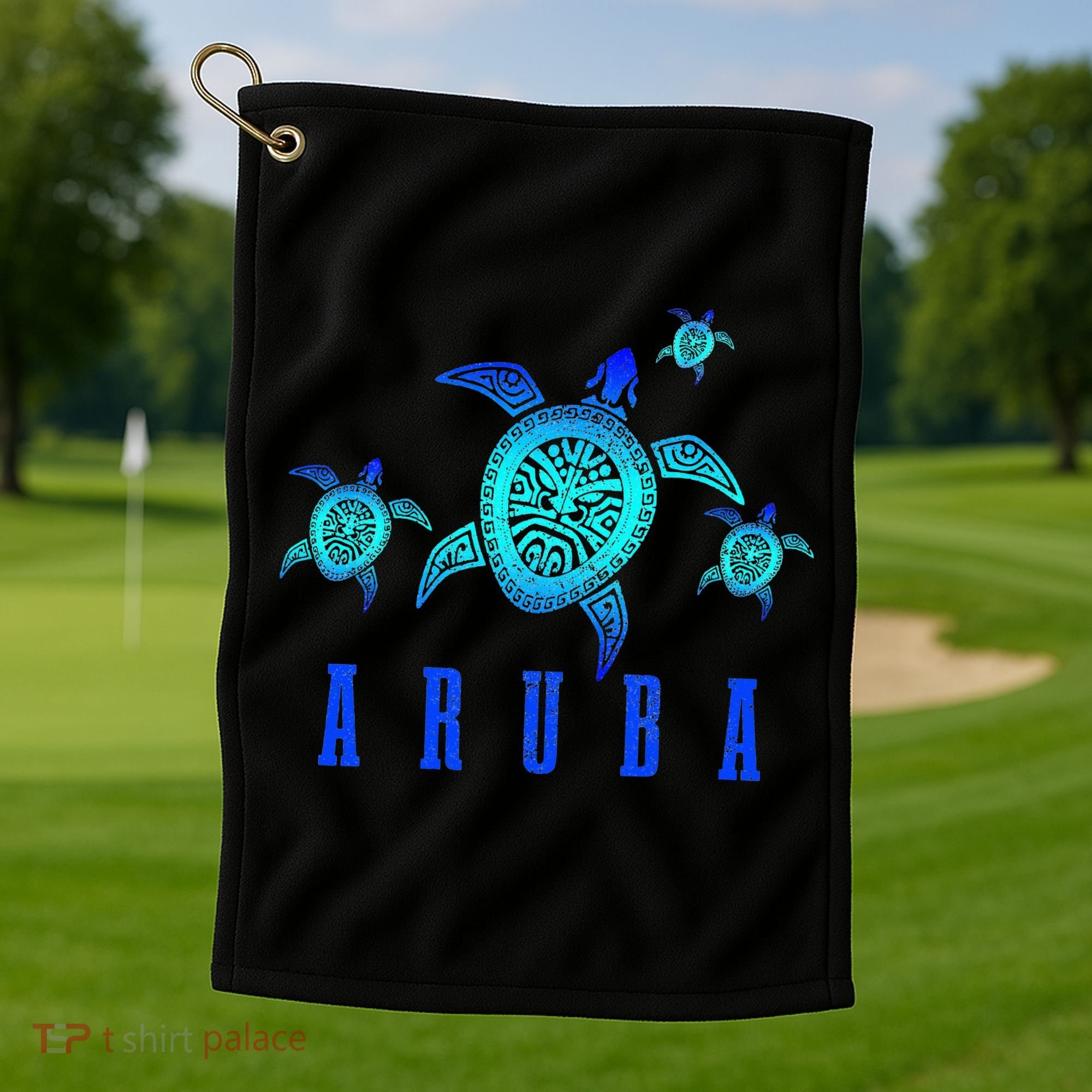 Aruba Sea Turtle Tribal Pattern Scuba Diving Diver Aruba Golf Towel