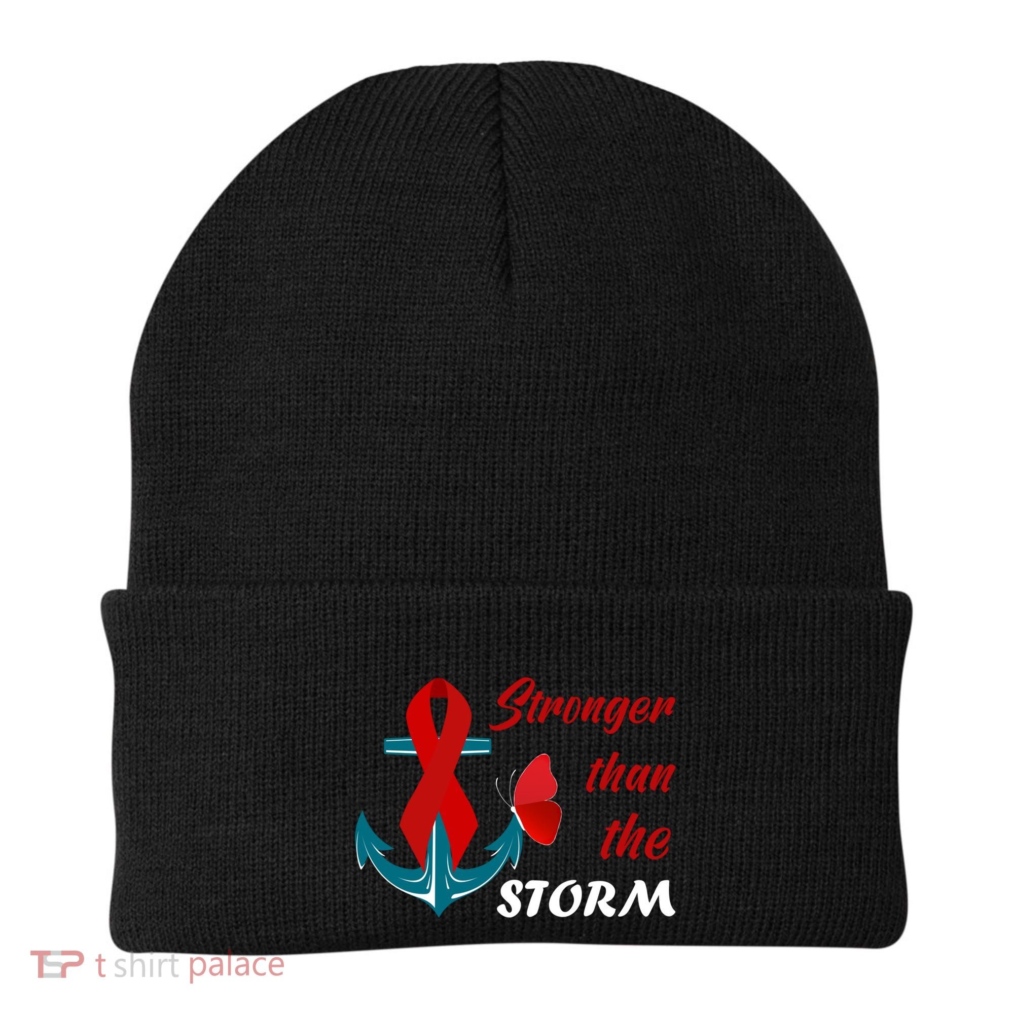 Anchor Stronger Than The Strom Red Ribbon World Aids Day Gift Beanie