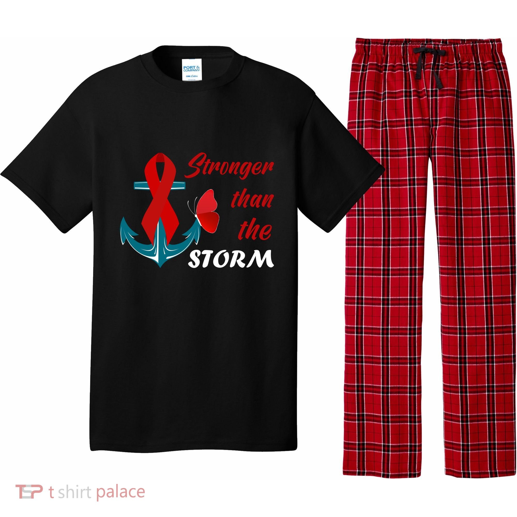 Anchor Stronger Than The Strom Red Ribbon World Aids Day Gift Pajama Set