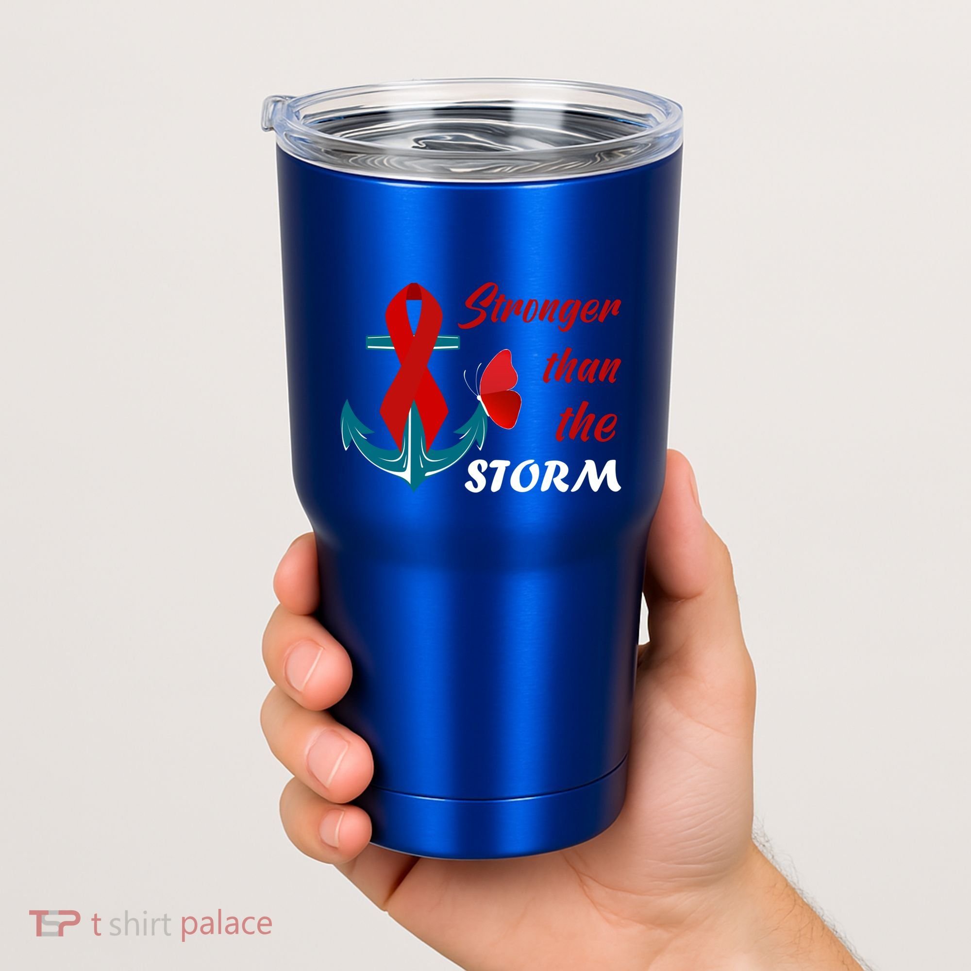Anchor Stronger Than The Strom Red Ribbon World Aids Day Gift Tumbler
