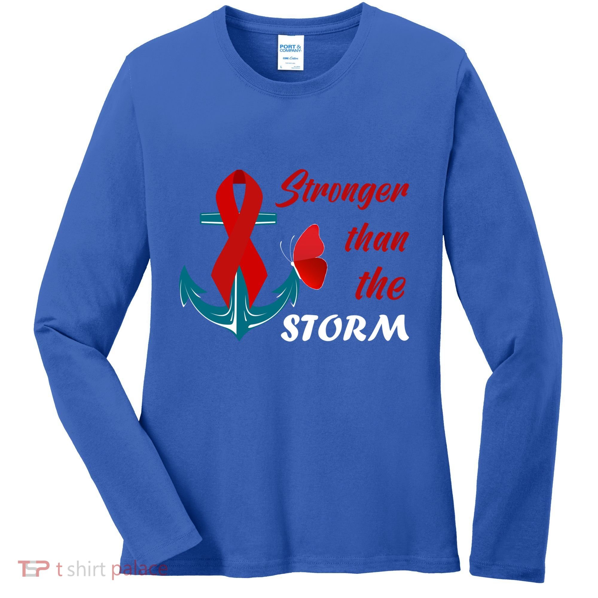 Anchor Stronger Than The Strom Red Ribbon World Aids Day Gift Women's Long Sleeve Shirt
