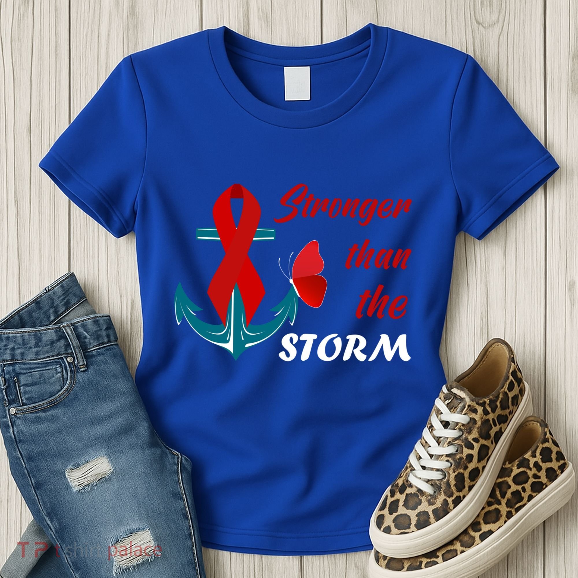 Anchor Stronger Than The Strom Red Ribbon World Aids Day Gift Women's T-Shirt