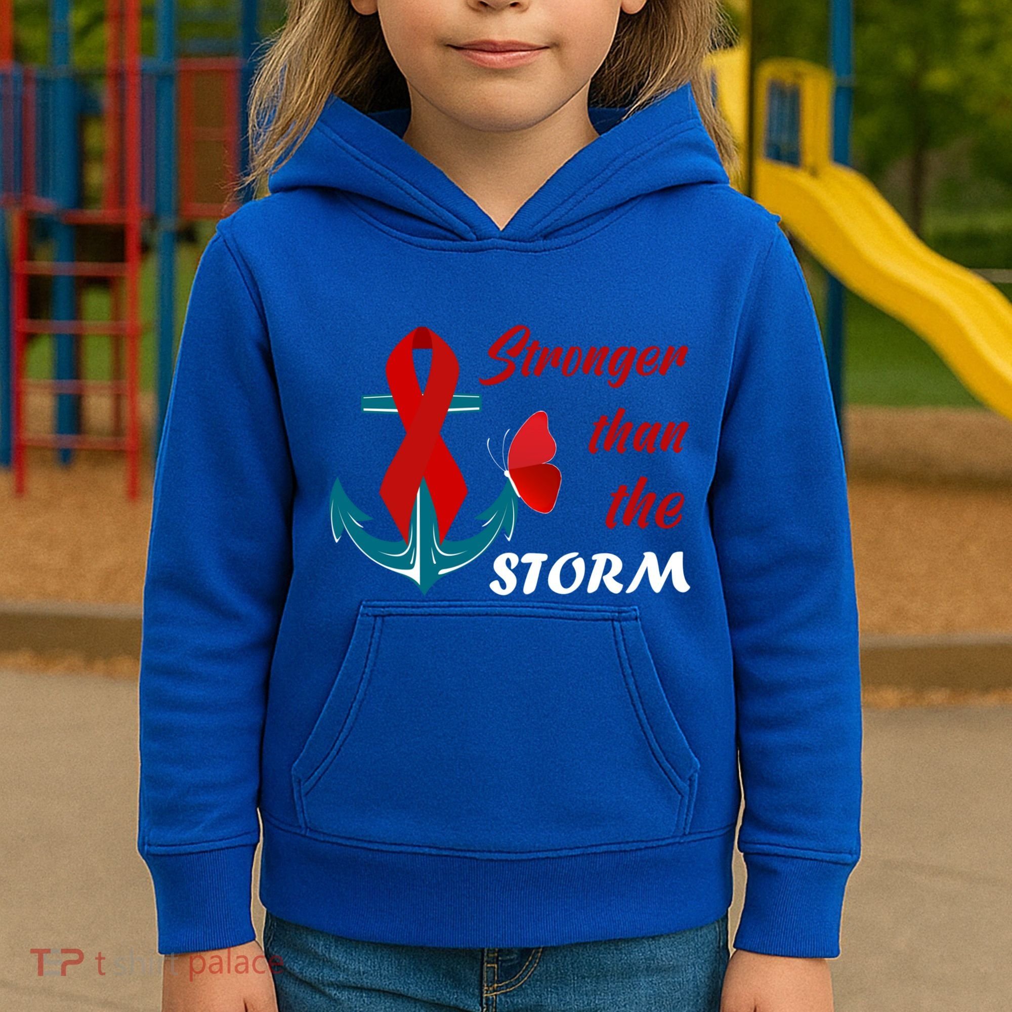 Anchor Stronger Than The Strom Red Ribbon World Aids Day Gift Kids Hoodie