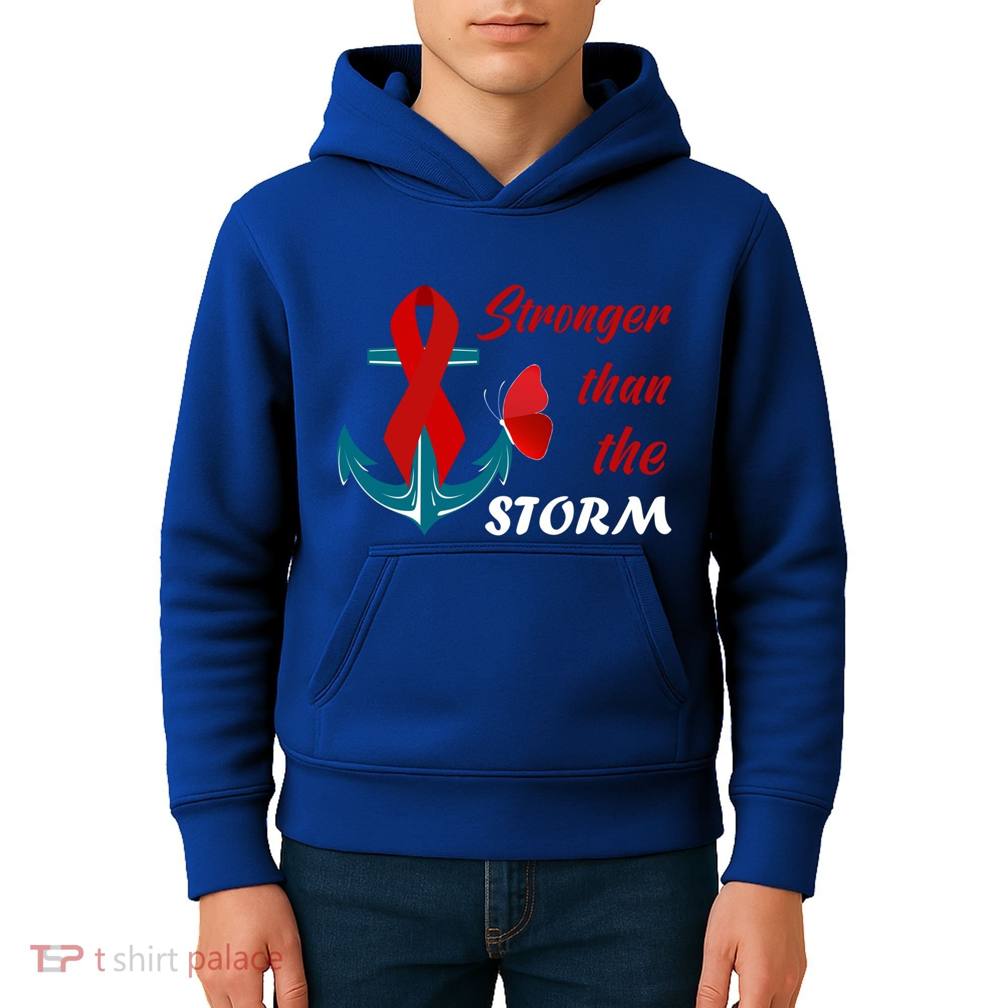 Anchor Stronger Than The Strom Red Ribbon World Aids Day Gift Kids Hoodie