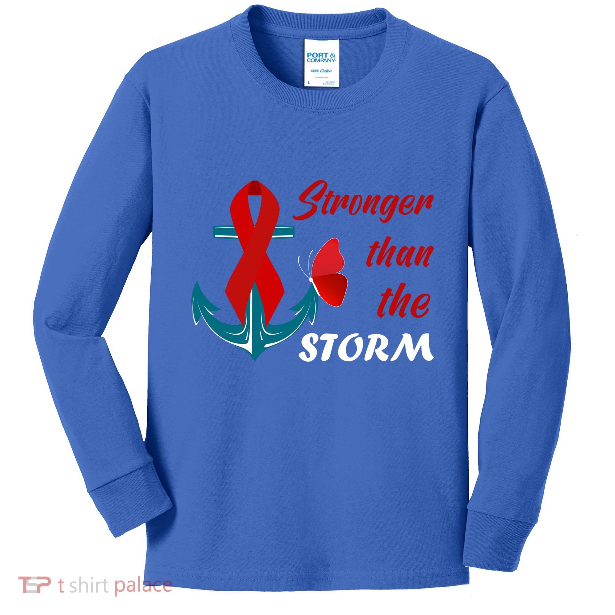 Anchor Stronger Than The Strom Red Ribbon World Aids Day Gift Kids Long Sleeve Shirt