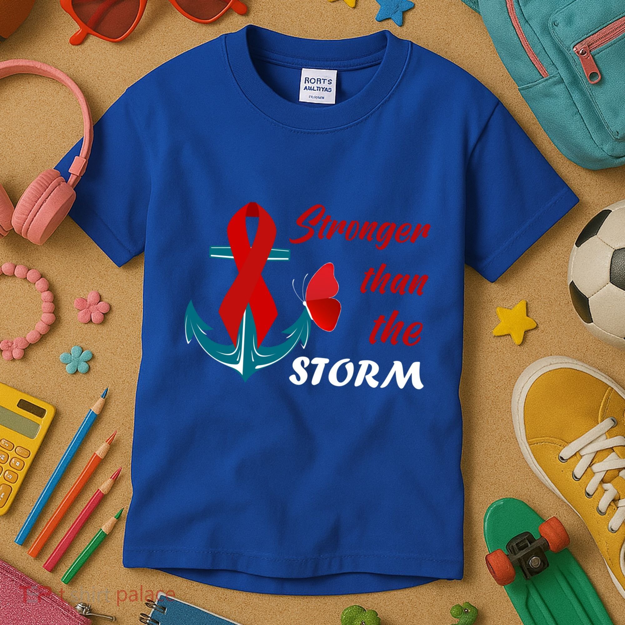 Anchor Stronger Than The Strom Red Ribbon World Aids Day Gift Kids T-Shirt