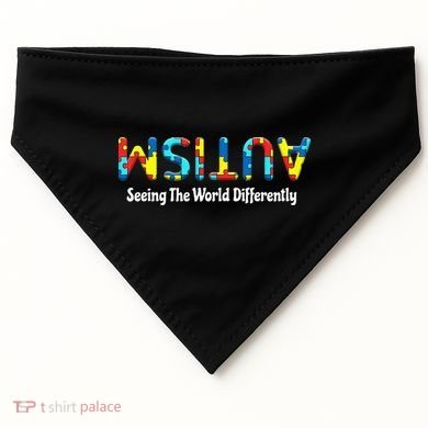 Autism Seeing The World Differently Upside Autism Awareness USA-Made Doggie Bandana