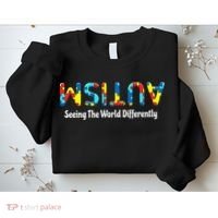 Autism Seeing The World Differently Upside Autism Awareness Sweatshirt thumb 2